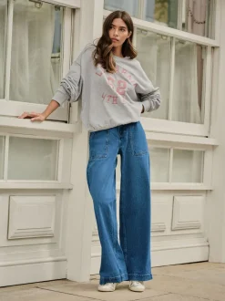 Jeans*Next - High Rise Utility Wijde pijpen Jeans Donkerblauw