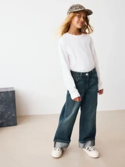 Jeans*Next Donkerblauw - Jeans met omgeslagen wijde pijpen (3-16jr)