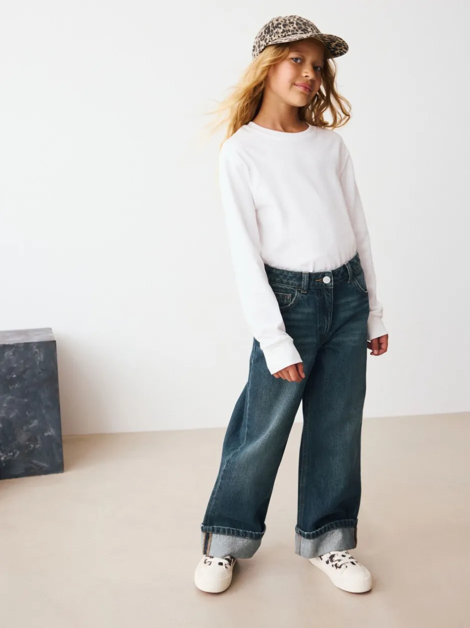 Jeans*Next Donkerblauw - Jeans met omgeslagen wijde pijpen (3-16jr)