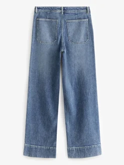 Jeans*Next - Jeans met wijde pijpen en opgestikte zakken Donkerblauw