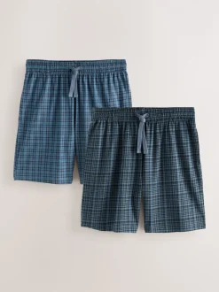 Pyjama's|Next Donkerblauw - Jersey Check Pyjamas Shorts 2 Pack
