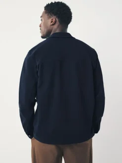 Formele Overhemden|Jassen En Jacks|Next Donkerblauw - Jersey keperstof Overshirt met drukknopen