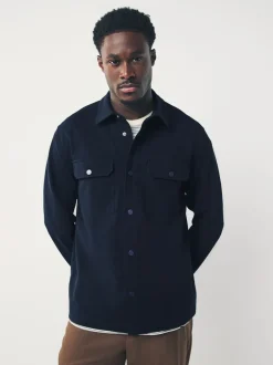 Formele Overhemden|Jassen En Jacks|Next Donkerblauw - Jersey keperstof Overshirt met drukknopen