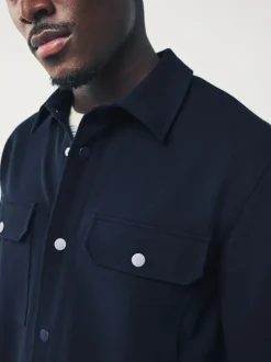 Formele Overhemden|Jassen En Jacks|Next Donkerblauw - Jersey keperstof Overshirt met drukknopen