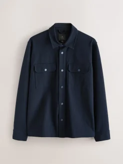 Formele Overhemden|Jassen En Jacks|Next Donkerblauw - Jersey keperstof Overshirt met drukknopen