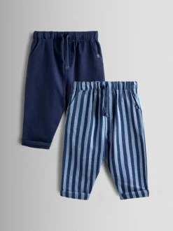 Jeans En Joggingbroeken|Jojo Maman Bébé - 2-Pack Stripe & Plain Joggers Donkerblauw