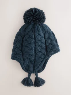 Mutsjes En Antikrabwantjes|Mutsen, Handschoenen En Sjaals|Next - Kabelgebreide Inca-muts met pompon (3mnd-10jr) Donkerblauw