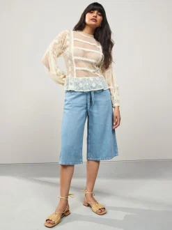 Shorts|Next - Lyocell Mix Denim shorts met stropdas Donkerblauw