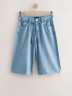Shorts|Next - Lyocell Mix Denim shorts met stropdas Donkerblauw