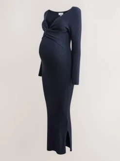 Jurken|Moederschap*Next - Maternity Twist Front Knit Jumper Dress Donkerblauw