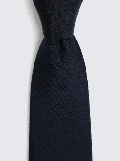 Stropdassen En Pochets*MOSS Donkerblauw - zijden half-effen stropdas