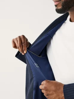 Pakken*Next Donkerblauw - Muscle fit Motionflex stretchy pakjack met strepen