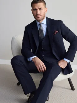 Blazers En Business-Jasjes|Pakken*Next - Normale Pasvorm - Signature Nova Fides 100% Italian Wool Suit Jacket Donkerblauw