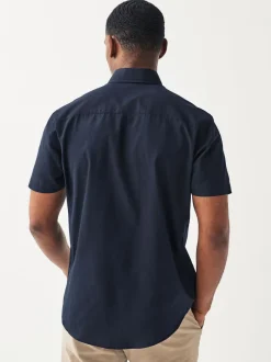 Shirts|Next Donkerblauw - Normale Pasvorm - Gemakkelijk te strijken Oxford overhemd met korte mouwen en knopen