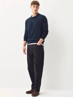 Gebreide Kleding|T-Shirts En Hemden|Next Donkerblauw - Normale Pasvorm - Katoenrijk gebreid poloshirt met lange mouwen