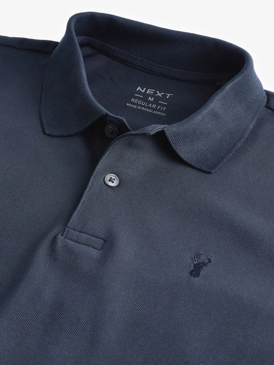 Poloshirts|T-Shirts En Hemden*Next Donkerblauw - Normale Pasvorm - Piqué polo met lange mouwen
