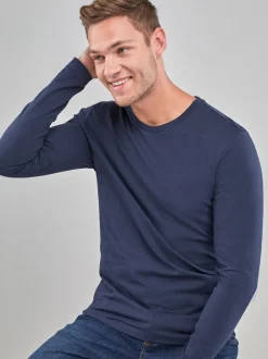 T-Shirts En Hemden|Next Donkerblauw - Normale Pasvorm - T-shirt met lange mouwen en ronde hals