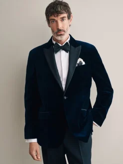 Smokings En Feestkleding|Next - Normale Pasvorm - Signature Pontoglio Italiaanse fluwelen blazer Donkerblauw