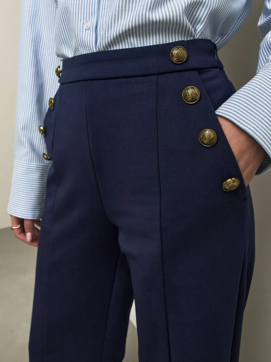 Kostuums En Werkkleding*Next - Ponte Broek met Wijde pijpen en goudkleurige knoopdetails Donkerblauw