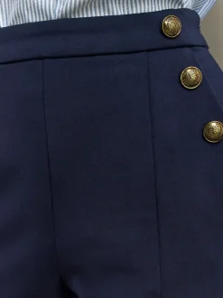 Kostuums En Werkkleding*Next - Ponte Broek met Wijde pijpen en goudkleurige knoopdetails Donkerblauw