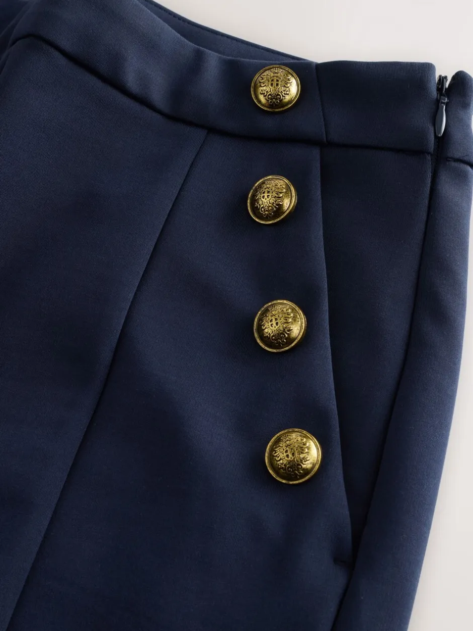 Kostuums En Werkkleding*Next - Ponte Broek met Wijde pijpen en goudkleurige knoopdetails Donkerblauw