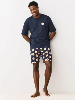 Pyjama's|Loungewear*Next Donkerblauw - Printed Short Sleeve Jersey Pyjamas Set