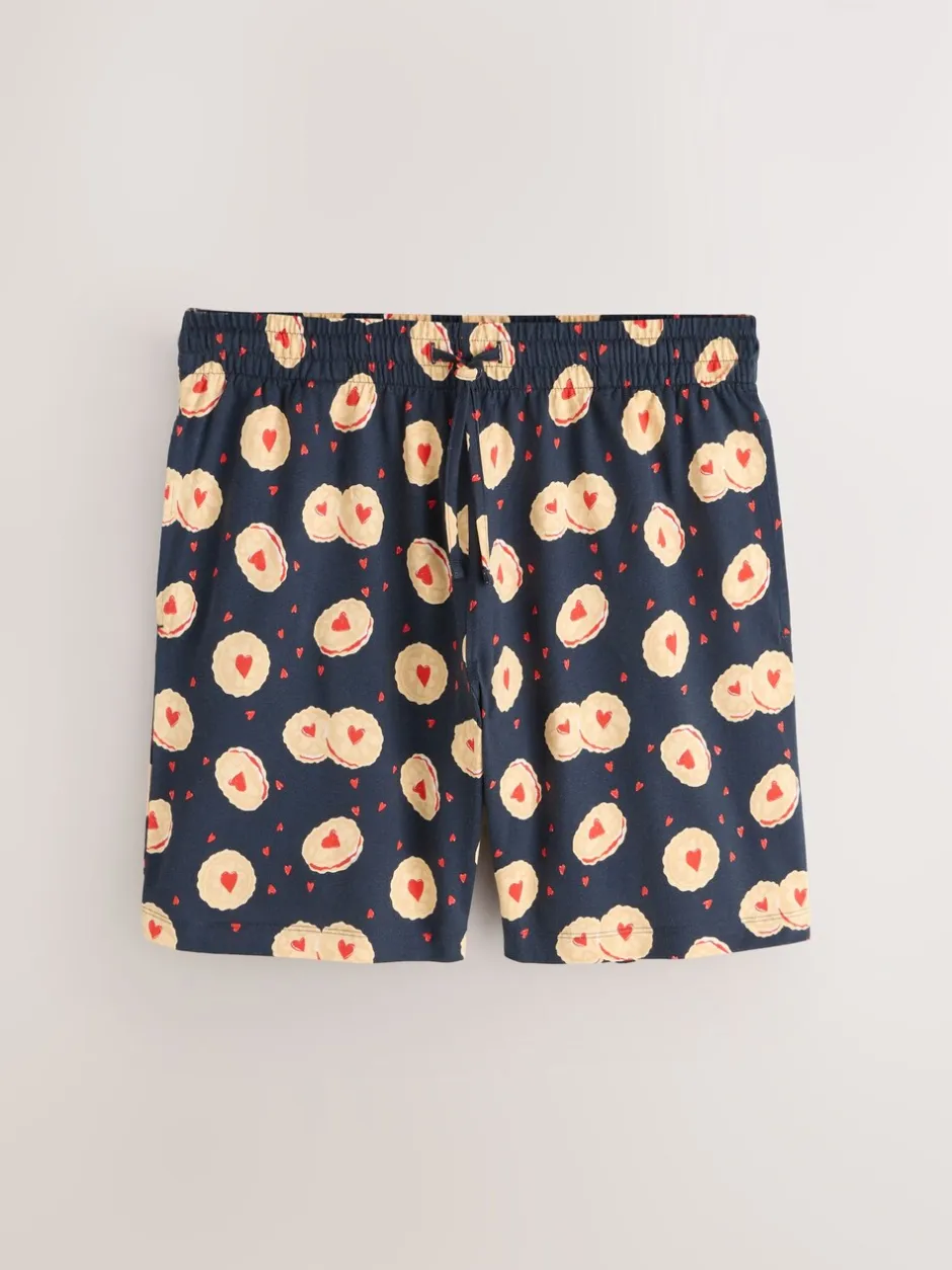 Pyjama's|Loungewear*Next Donkerblauw - Printed Short Sleeve Jersey Pyjamas Set