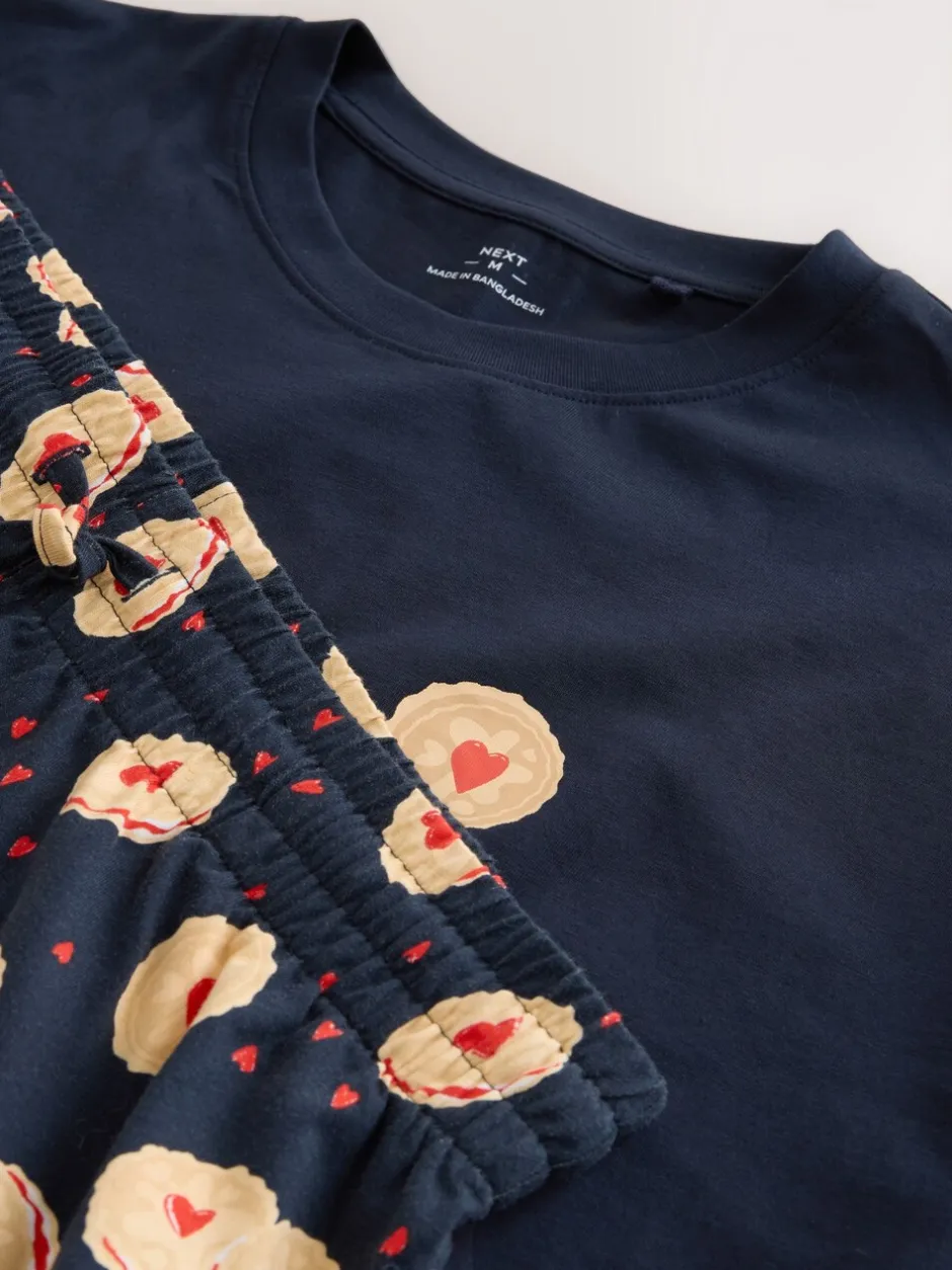 Pyjama's|Loungewear*Next Donkerblauw - Printed Short Sleeve Jersey Pyjamas Set