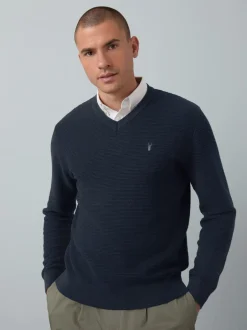 Gebreide Kleding|Next - Regular Fit getextureerde schijn-Oxford overhemdtrui Donkerblauw