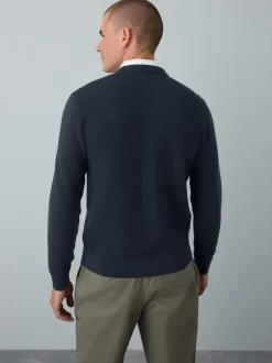 Gebreide Kleding|Next - Regular Fit getextureerde schijn-Oxford overhemdtrui Donkerblauw