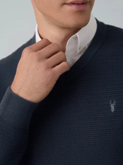 Gebreide Kleding|Next - Regular Fit getextureerde schijn-Oxford overhemdtrui Donkerblauw
