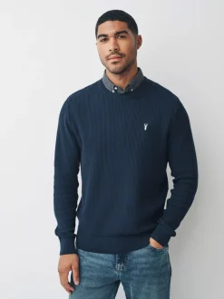 Gebreide Kleding|Next - Regular Fit Rib Texture Mock Shirt Jumper Donkerblauw