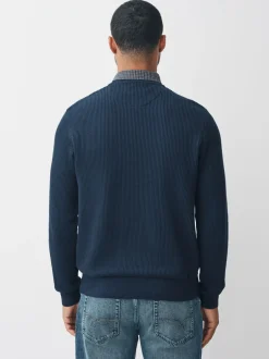 Gebreide Kleding|Next - Regular Fit Rib Texture Mock Shirt Jumper Donkerblauw