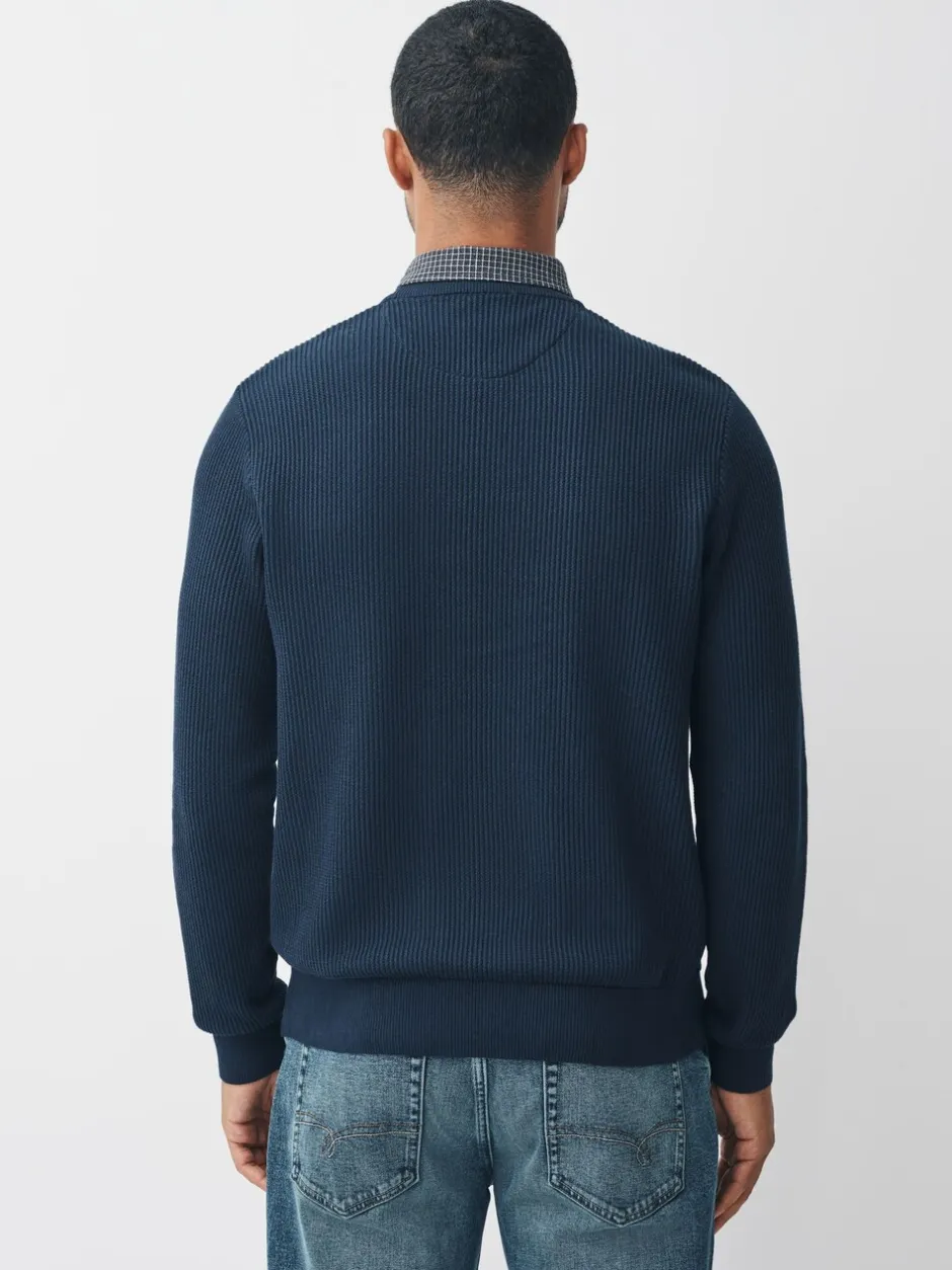 Gebreide Kleding|Next - Regular Fit Rib Texture Mock Shirt Jumper Donkerblauw