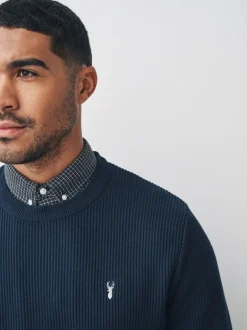 Gebreide Kleding|Next - Regular Fit Rib Texture Mock Shirt Jumper Donkerblauw