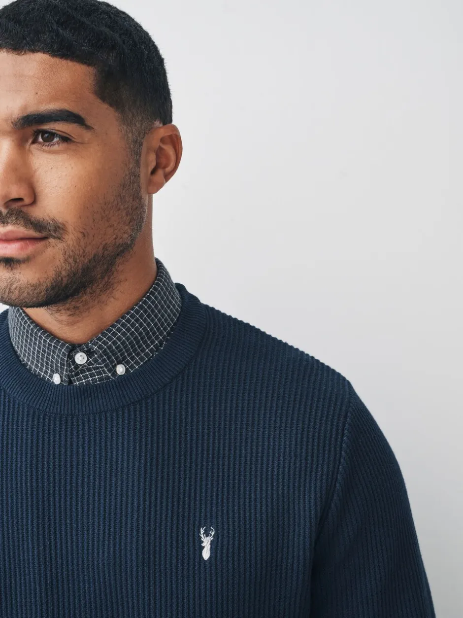 Gebreide Kleding|Next - Regular Fit Rib Texture Mock Shirt Jumper Donkerblauw
