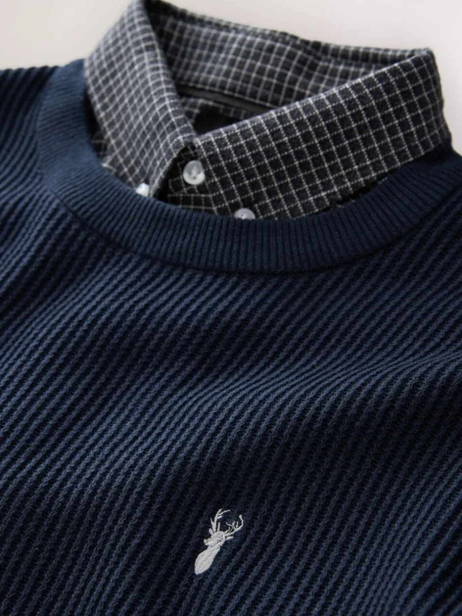 Gebreide Kleding|Next - Regular Fit Rib Texture Mock Shirt Jumper Donkerblauw