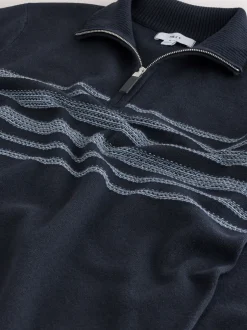 Gebreide Kleding|Next Donkerblauw - Regular Fit Essential Chest Block Stripe Quarter Zip Neck Jumper