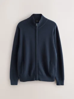 Gebreide Kleding|Next - Regular Fit 100% Cotton Premium Zip-Through Cardigan Donkerblauw