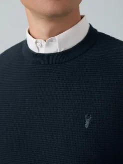 Gebreide Kleding|Next - Regular Fit getextureerde schijn-Oxford overhemdtrui Donkerblauw