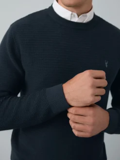 Gebreide Kleding|Next - Regular Fit getextureerde schijn-Oxford overhemdtrui Donkerblauw