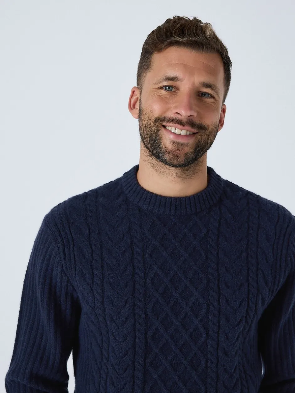 Gebreide Kleding|Next Donkerblauw - Regular Fit Aran Cable Knit Crew Neck Jumper with Wool