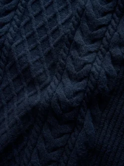 Gebreide Kleding|Next Donkerblauw - Regular Fit Aran Cable Knit Crew Neck Jumper with Wool