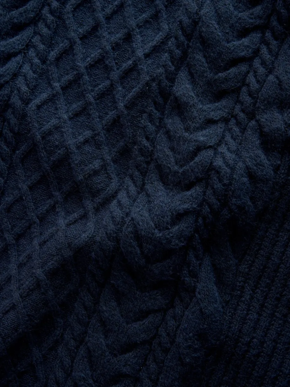 Gebreide Kleding|Next Donkerblauw - Regular Fit Aran Cable Knit Crew Neck Jumper with Wool