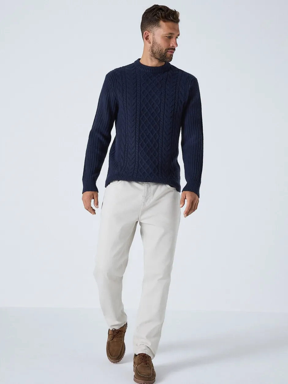 Gebreide Kleding|Next Donkerblauw - Regular Fit Aran Cable Knit Crew Neck Jumper with Wool