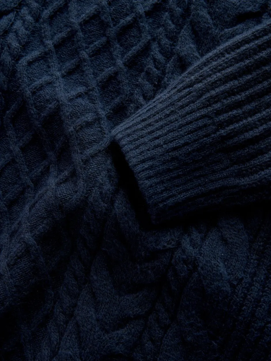 Gebreide Kleding|Next Donkerblauw - Regular Fit Aran Cable Knit Crew Neck Jumper with Wool