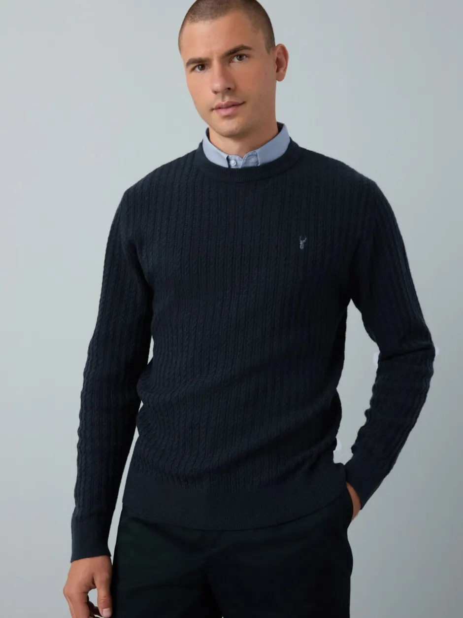 Gebreide Kleding*Next Donkerblauw - Regular Fit Mini Cable Mock Shirt Jumper