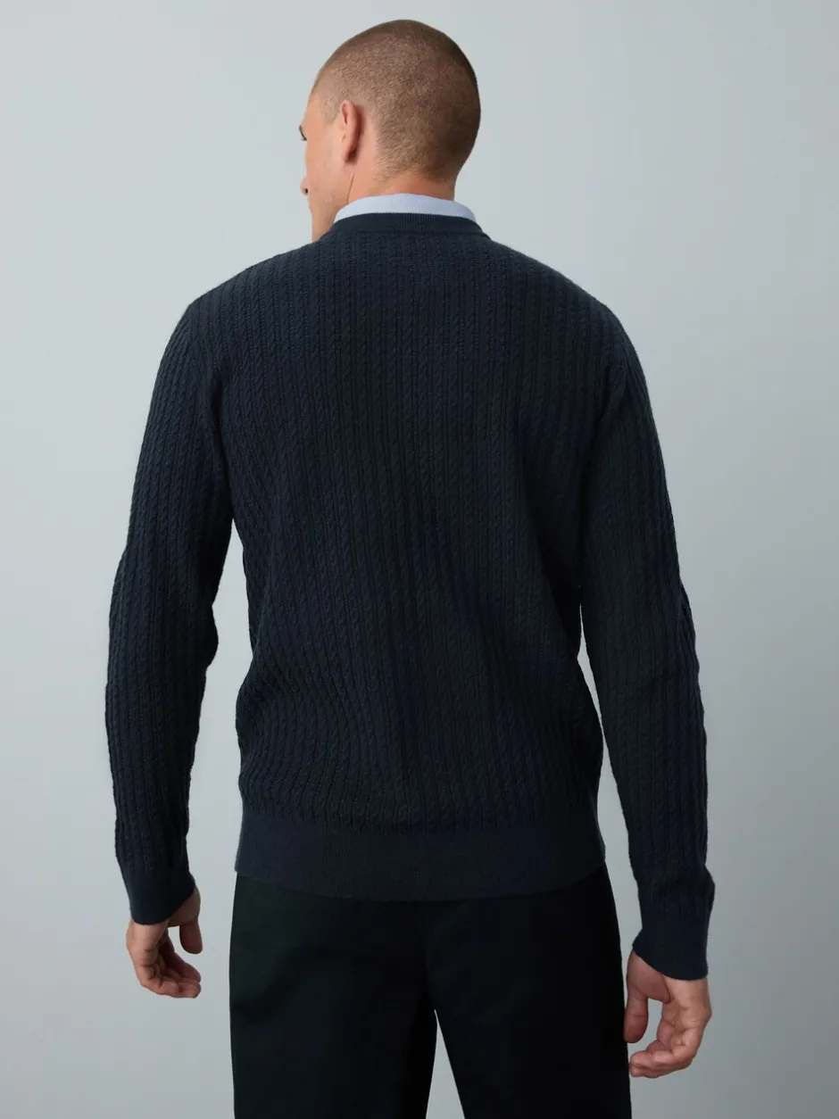 Gebreide Kleding*Next Donkerblauw - Regular Fit Mini Cable Mock Shirt Jumper