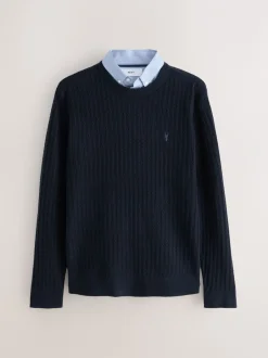 Gebreide Kleding*Next Donkerblauw - Regular Fit Mini Cable Mock Shirt Jumper