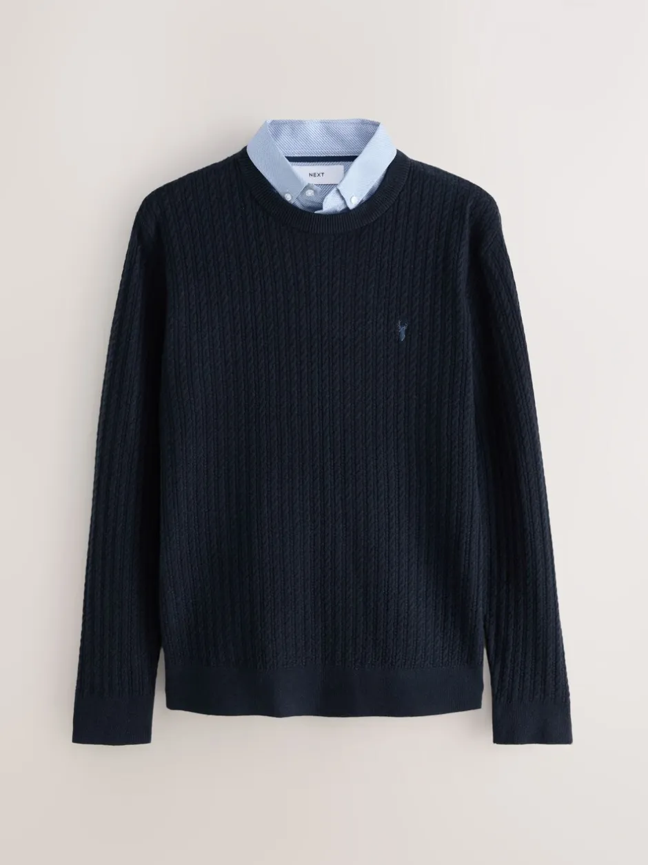 Gebreide Kleding*Next Donkerblauw - Regular Fit Mini Cable Mock Shirt Jumper
